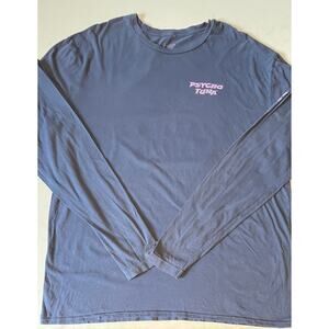 Psycho Tuna Men’s XL Long Sleeve Graphic Tee Gray Blue w/ Lavender Print
